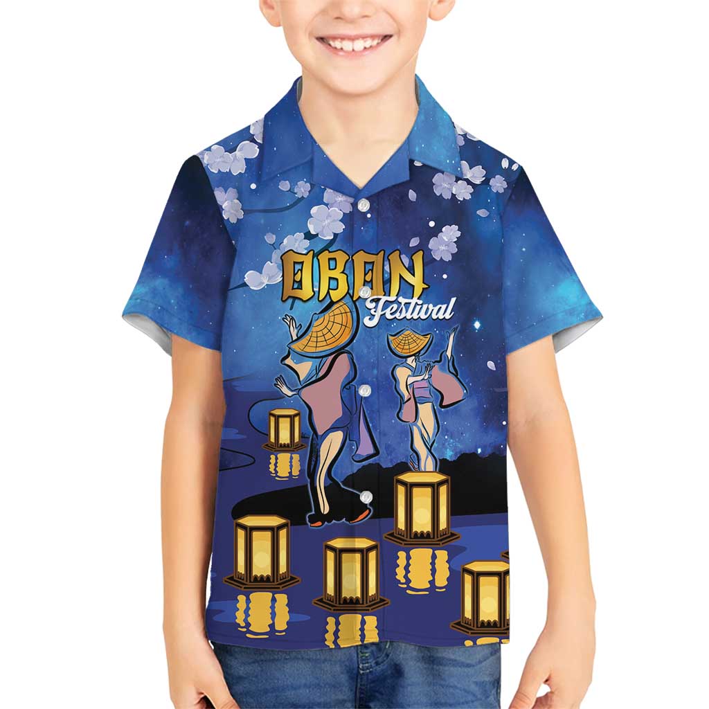 Japan Obon Festival Family Matching Summer Maxi Dress and Hawaiian Shirt Sakura Lanterns With Bon Dance LT14 Son's Shirt Blue - Polynesian Pride