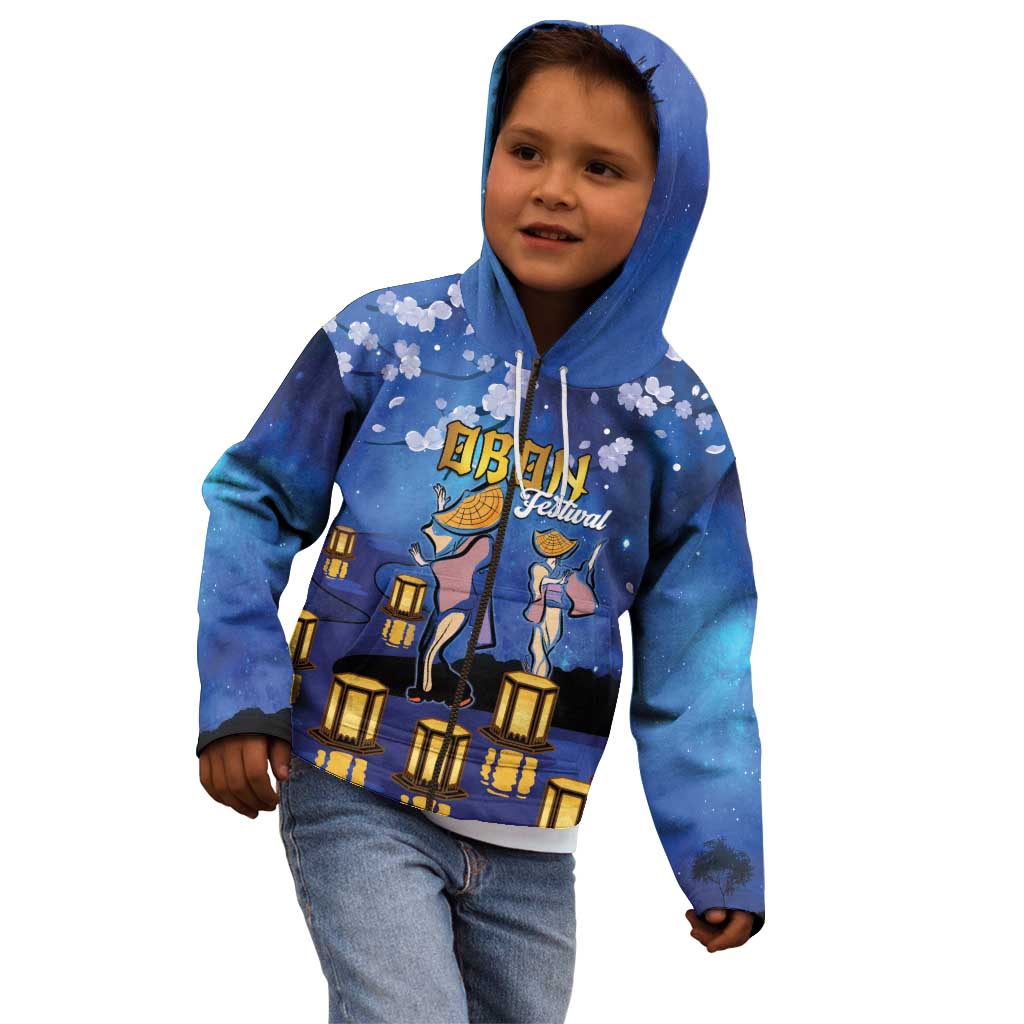 Japan Obon Festival Kid Hoodie Sakura Lanterns With Bon Dance - Polynesian Pride