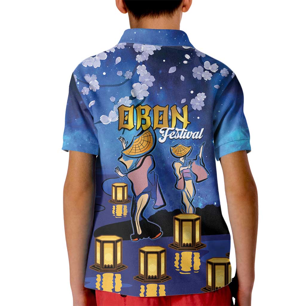 Japan Obon Festival Kid Polo Shirt Sakura Lanterns With Bon Dance - Polynesian Pride