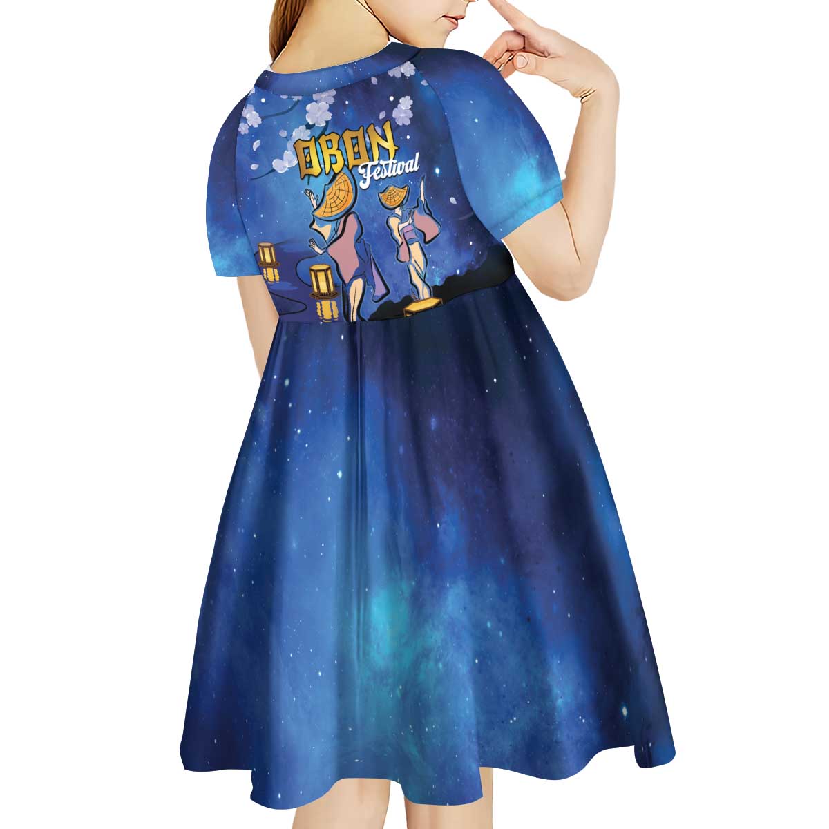 Japan Obon Festival Kid Short Sleeve Dress Sakura Lanterns With Bon Dance - Polynesian Pride