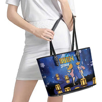 Japan Obon Festival Leather Tote Bag Sakura Lanterns With Bon Dance - Polynesian Pride