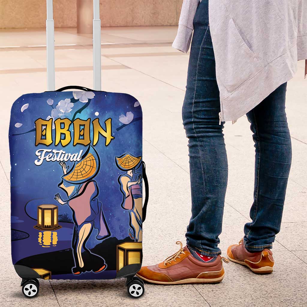 Japan Obon Festival Luggage Cover Sakura Lanterns With Bon Dance LT14 Blue - Polynesian Pride