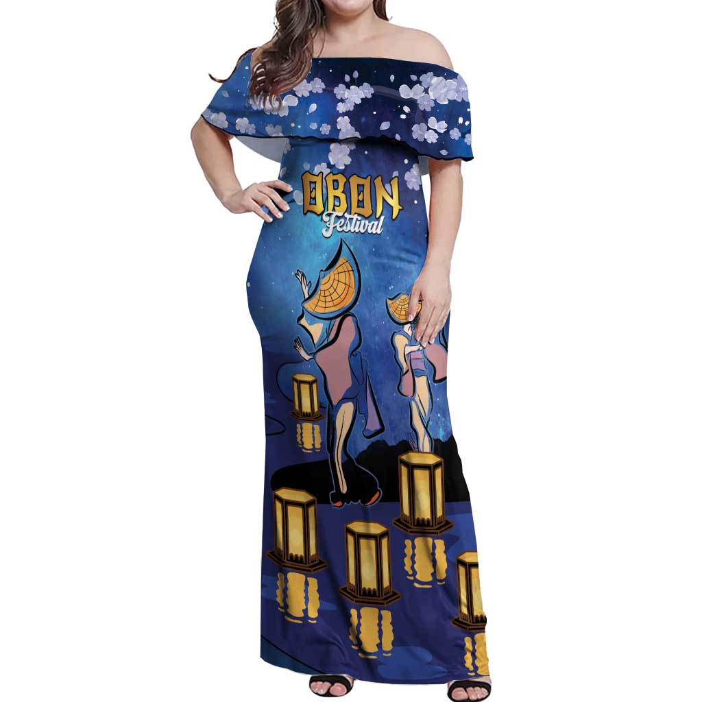 Japan Obon Festival Off Shoulder Maxi Dress Sakura Lanterns With Bon Dance - Polynesian Pride
