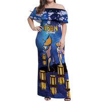 Japan Obon Festival Off Shoulder Maxi Dress Sakura Lanterns With Bon Dance - Polynesian Pride