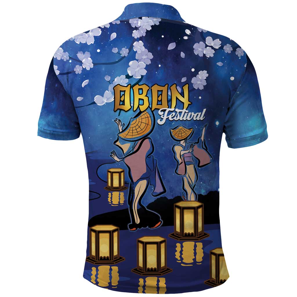 Japan Obon Festival Polo Shirt Sakura Lanterns With Bon Dance - Polynesian Pride