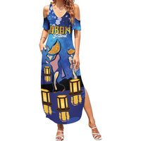 Japan Obon Festival Summer Maxi Dress Sakura Lanterns With Bon Dance LT14 Women Blue - Polynesian Pride