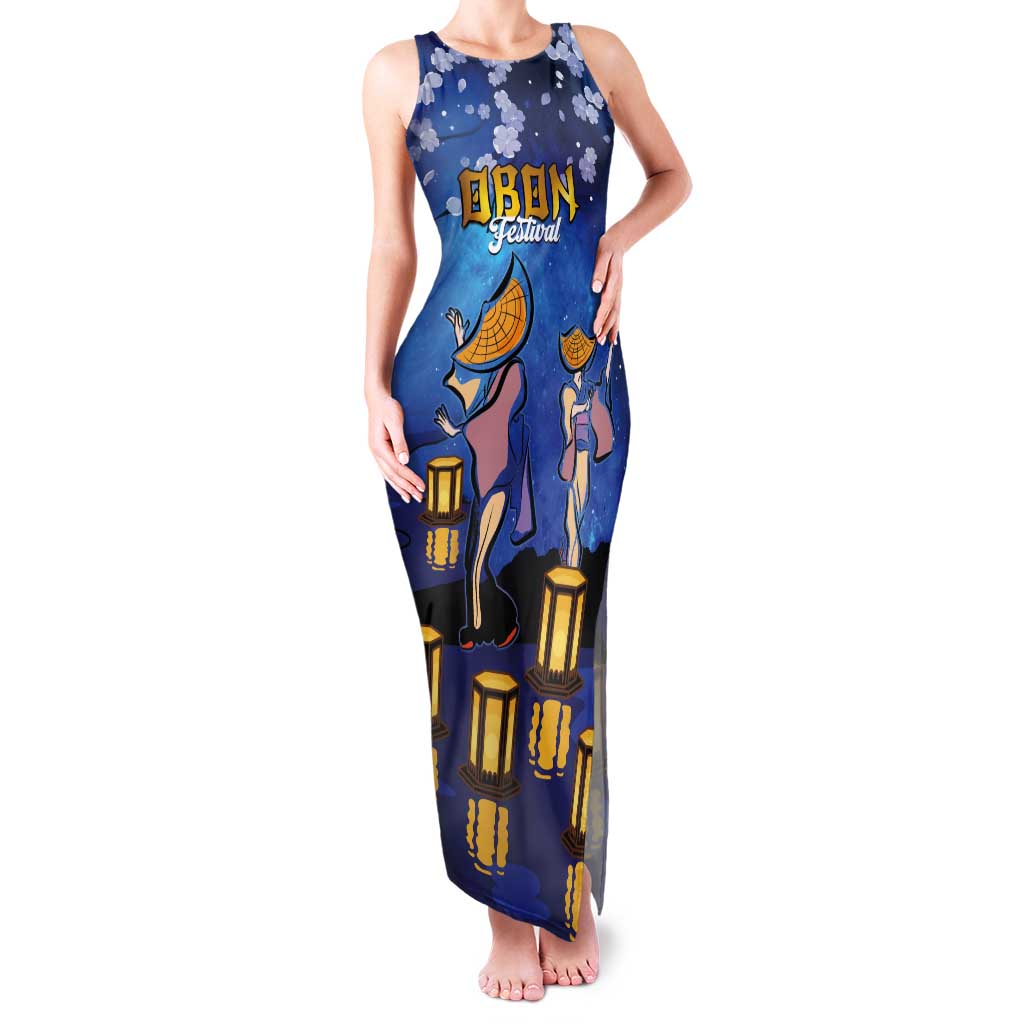 Japan Obon Festival Tank Maxi Dress Sakura Lanterns With Bon Dance LT14 Women Blue - Polynesian Pride