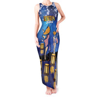 Japan Obon Festival Tank Maxi Dress Sakura Lanterns With Bon Dance LT14 Women Blue - Polynesian Pride