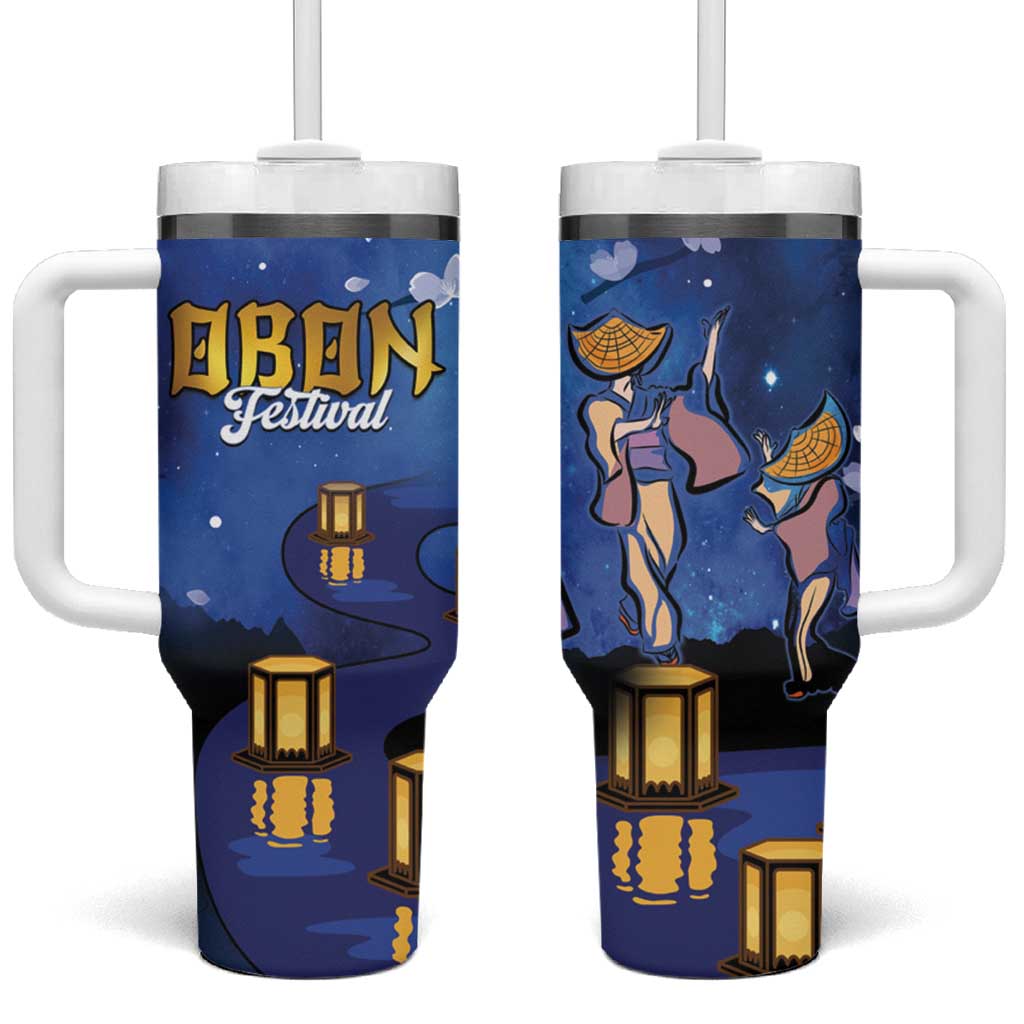 Japan Obon Festival Tumbler With Handle Sakura Lanterns With Bon Dance LT14 One Size: 40 oz Blue - Polynesian Pride