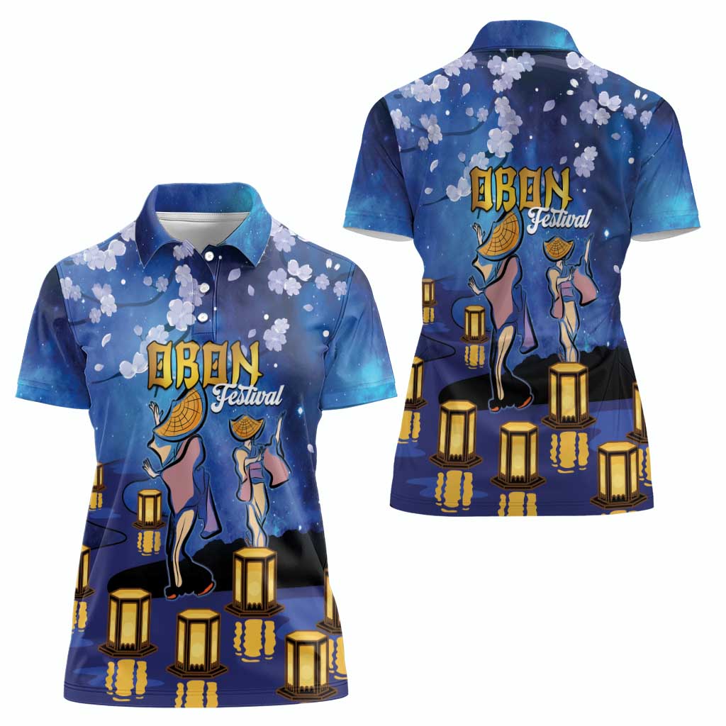 Japan Obon Festival Women Polo Shirt Sakura Lanterns With Bon Dance - Polynesian Pride