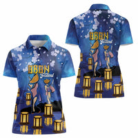 Japan Obon Festival Women Polo Shirt Sakura Lanterns With Bon Dance - Polynesian Pride
