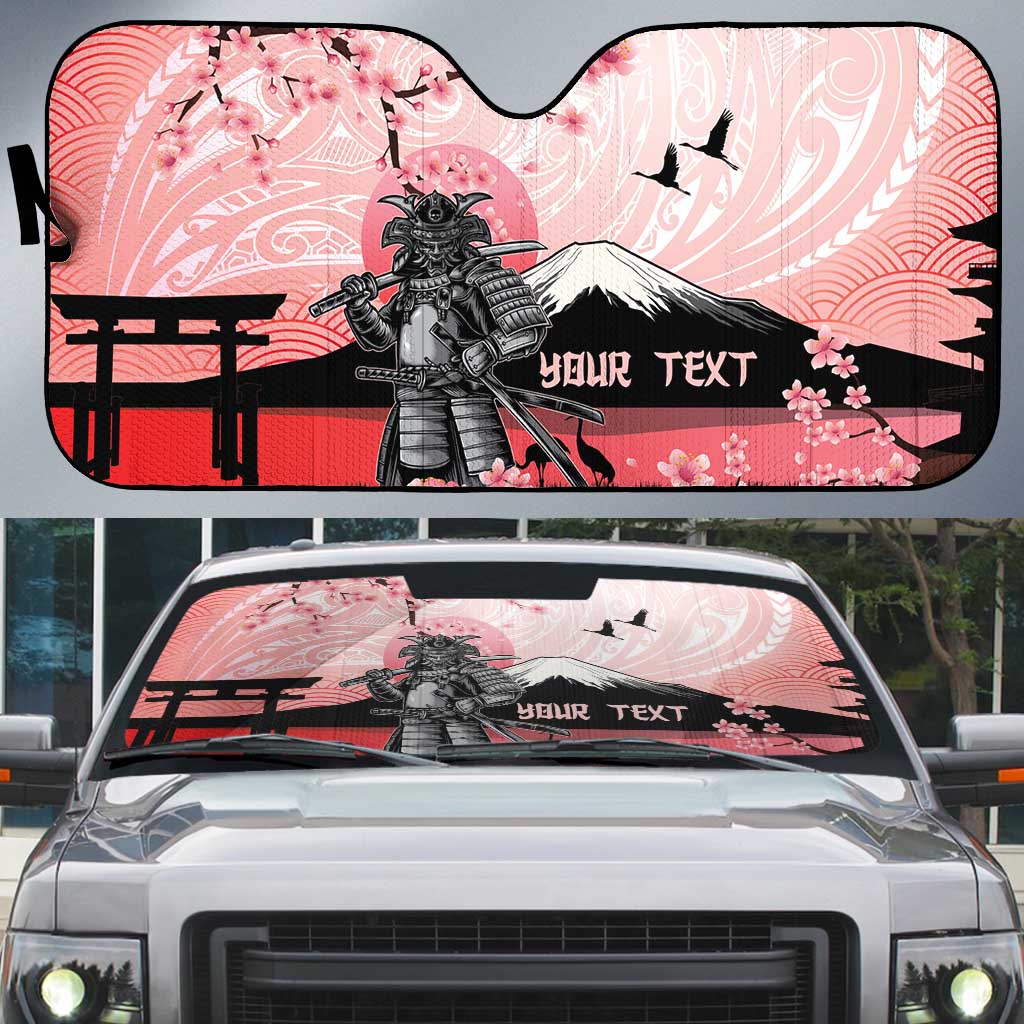 Personalised Japan Samurai Warrior Auto Sun Shade Japanese Cherry Blossom Polynesian Pattern LT14 Pink - Polynesian Pride