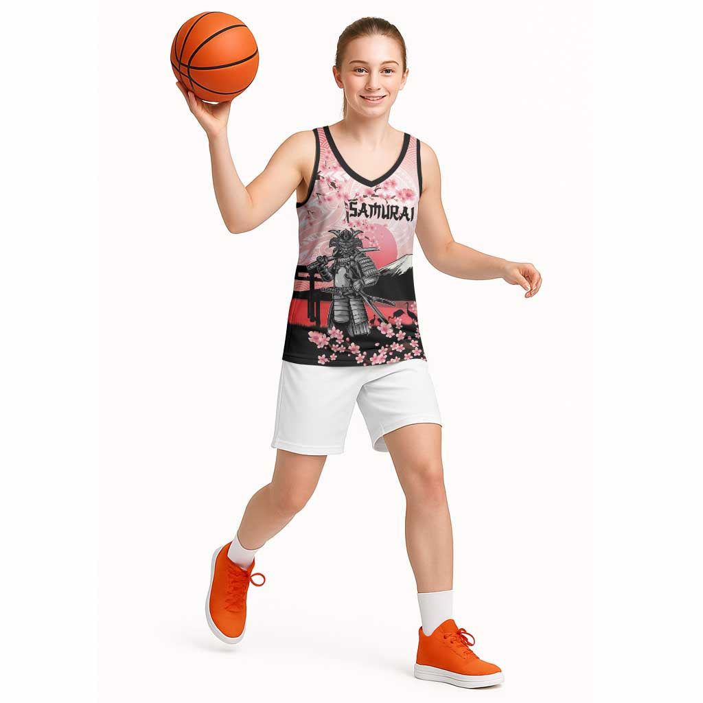 Personalised Japan Samurai Warrior Basketball Jersey Japanese Cherry Blossom Polynesian Pattern - Polynesian Pride