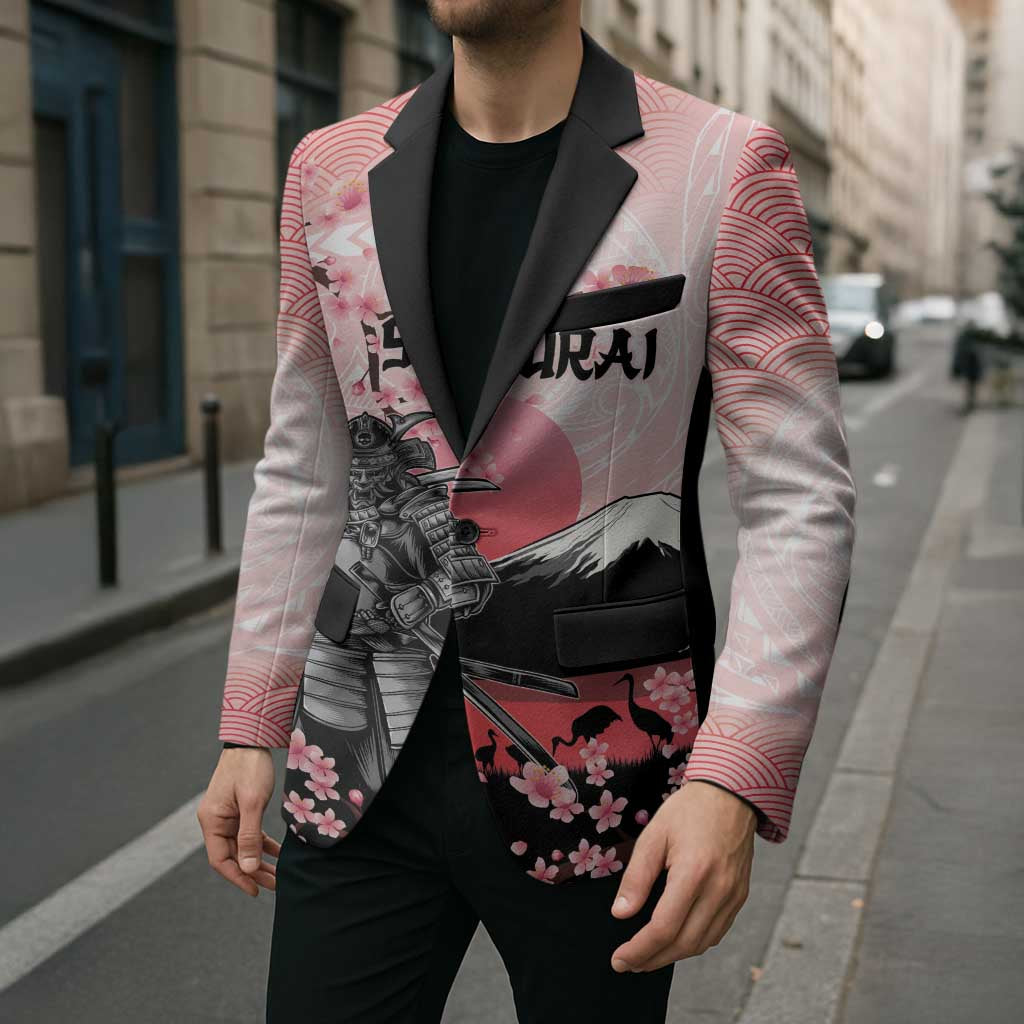 Personalised Japan Samurai Warrior Blazer Japanese Cherry Blossom Polynesian Pattern LT14 - Polynesian Pride