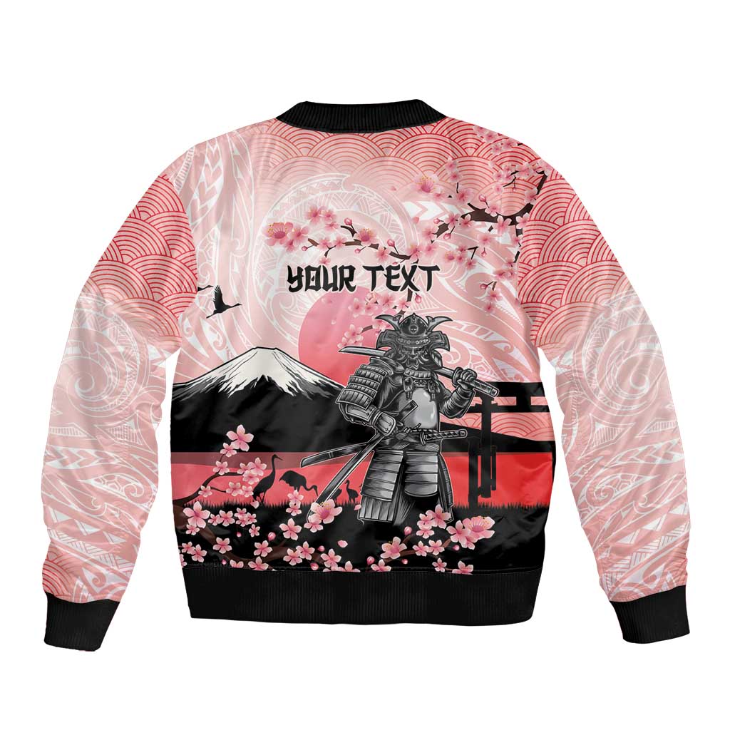 Personalised Japan Samurai Warrior Bomber Jacket Japanese Cherry Blossom Polynesian Pattern LT14 - Polynesian Pride