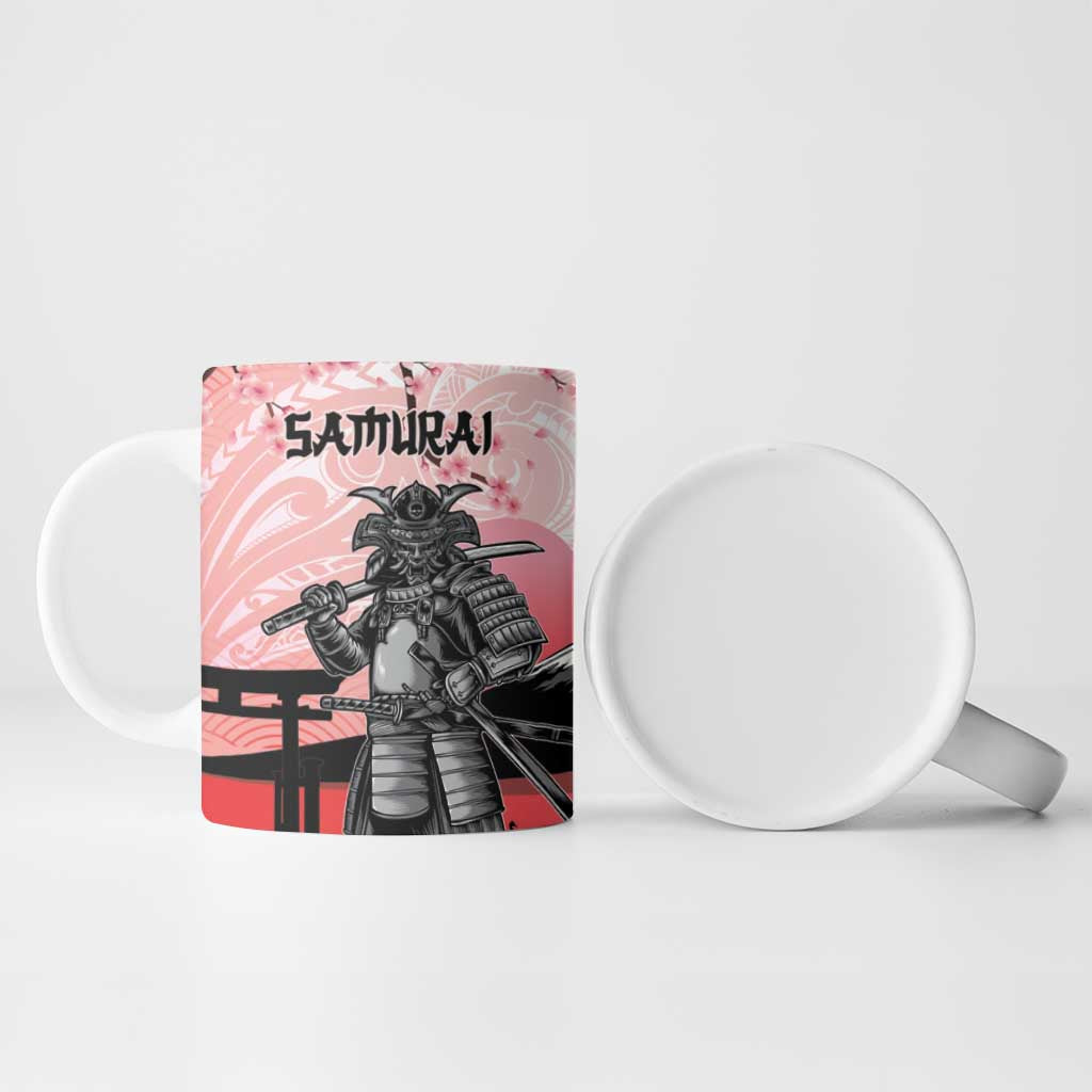 Personalised Japan Samurai Warrior Ceramic Mug Japanese Cherry Blossom Polynesian Pattern - Polynesian Pride