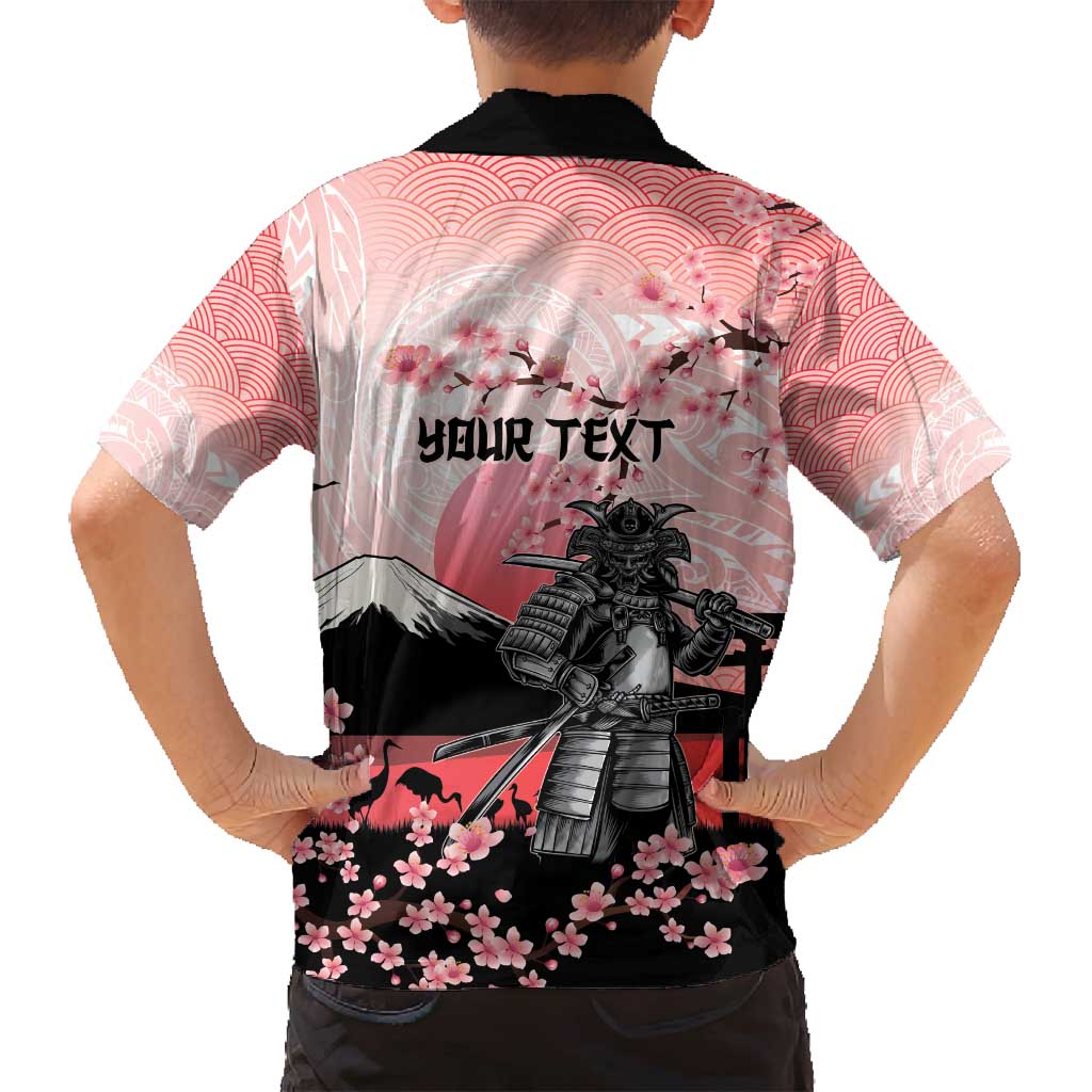 Personalised Japan Samurai Warrior Family Matching Off Shoulder Short Dress and Hawaiian Shirt Japanese Cherry Blossom Polynesian Pattern - Polynesian Pride