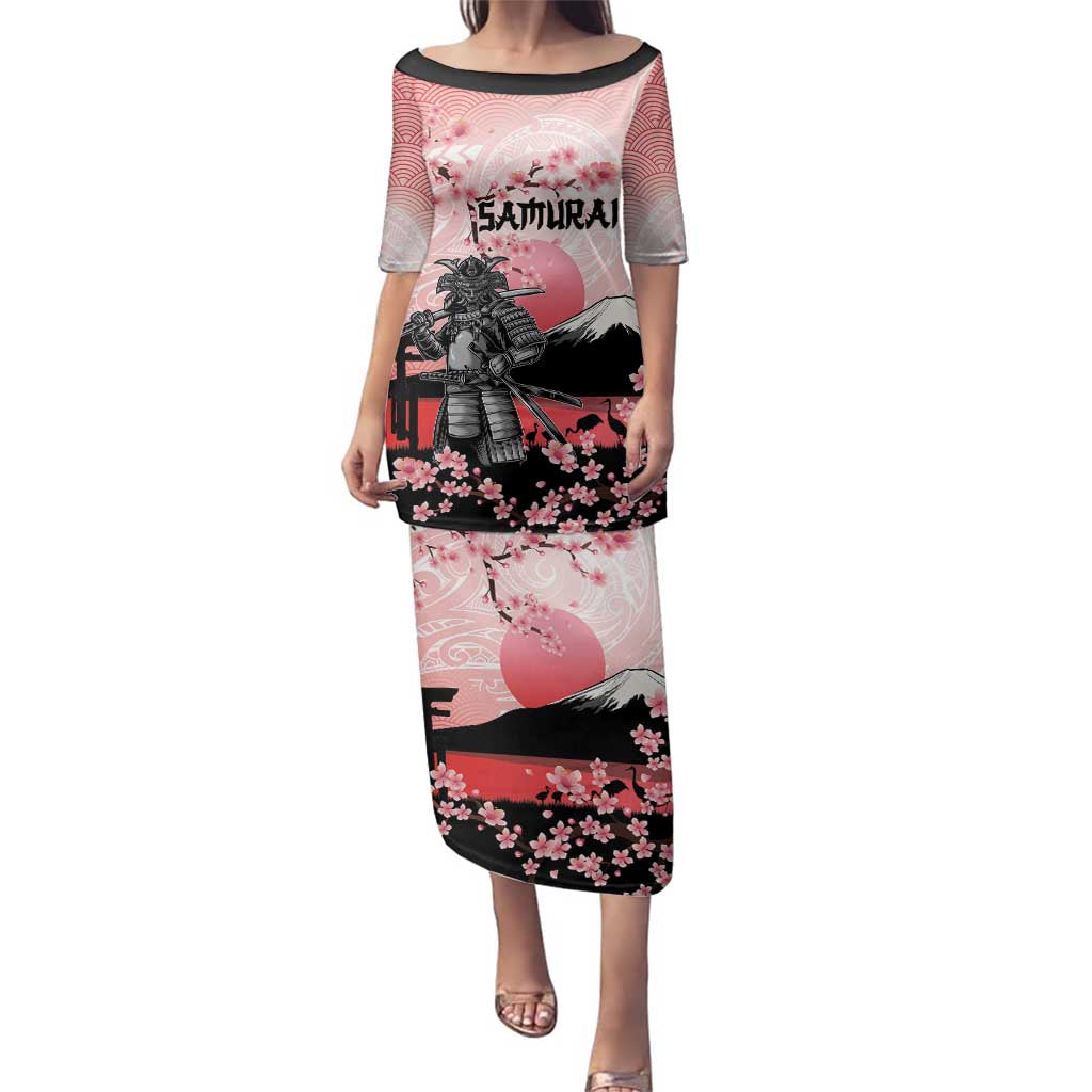 Personalised Japan Samurai Warrior Family Matching Puletasi and Hawaiian Shirt Japanese Cherry Blossom Polynesian Pattern - Polynesian Pride