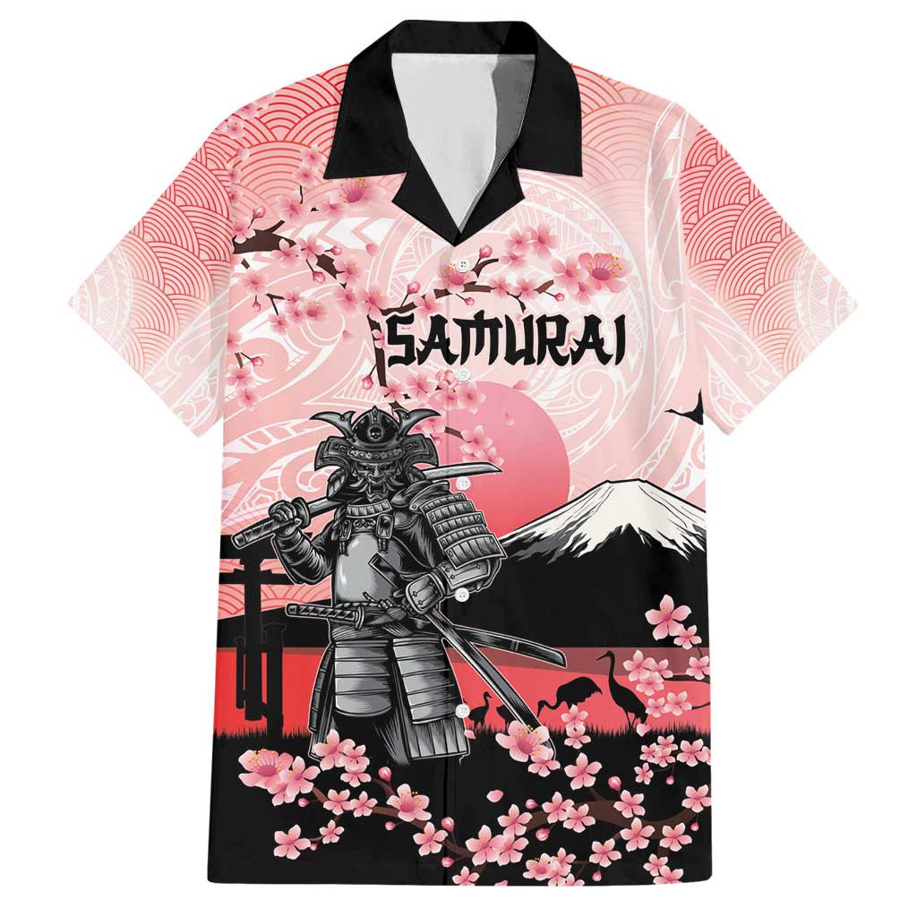 Personalised Japan Samurai Warrior Family Matching Short Sleeve Bodycon Dress and Hawaiian Shirt Japanese Cherry Blossom Polynesian Pattern - Polynesian Pride