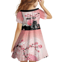 Personalised Japan Samurai Warrior Kid Short Sleeve Dress Japanese Cherry Blossom Polynesian Pattern - Polynesian Pride