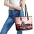 Personalised Japan Samurai Warrior Leather Tote Bag Japanese Cherry Blossom Polynesian Pattern - Polynesian Pride