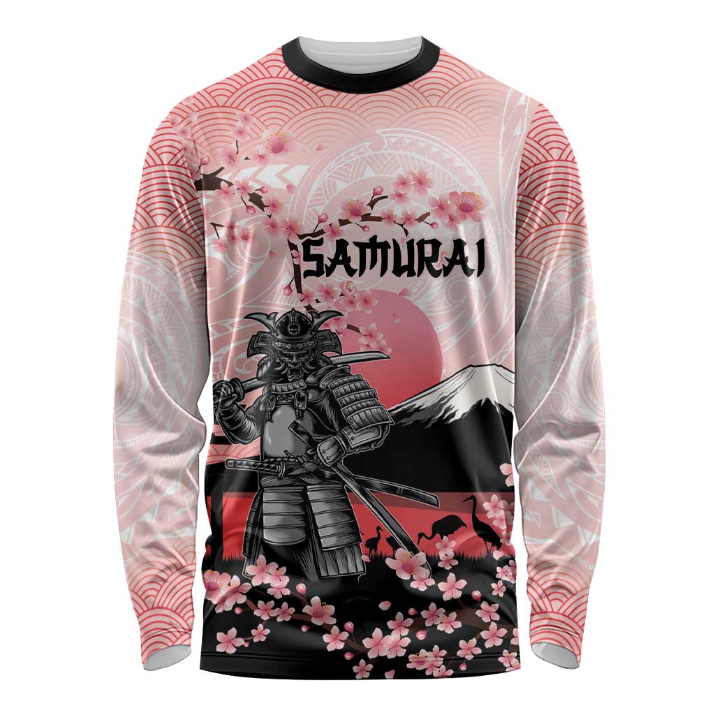 Personalised Japan Samurai Warrior Long Sleeve Shirt Japanese Cherry Blossom Polynesian Pattern LT14 Unisex Pink - Polynesian Pride