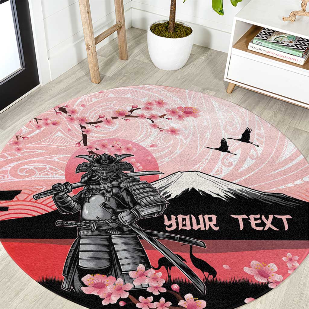 Personalised Japan Samurai Warrior Round Carpet Japanese Cherry Blossom Polynesian Pattern LT14 Pink - Polynesian Pride