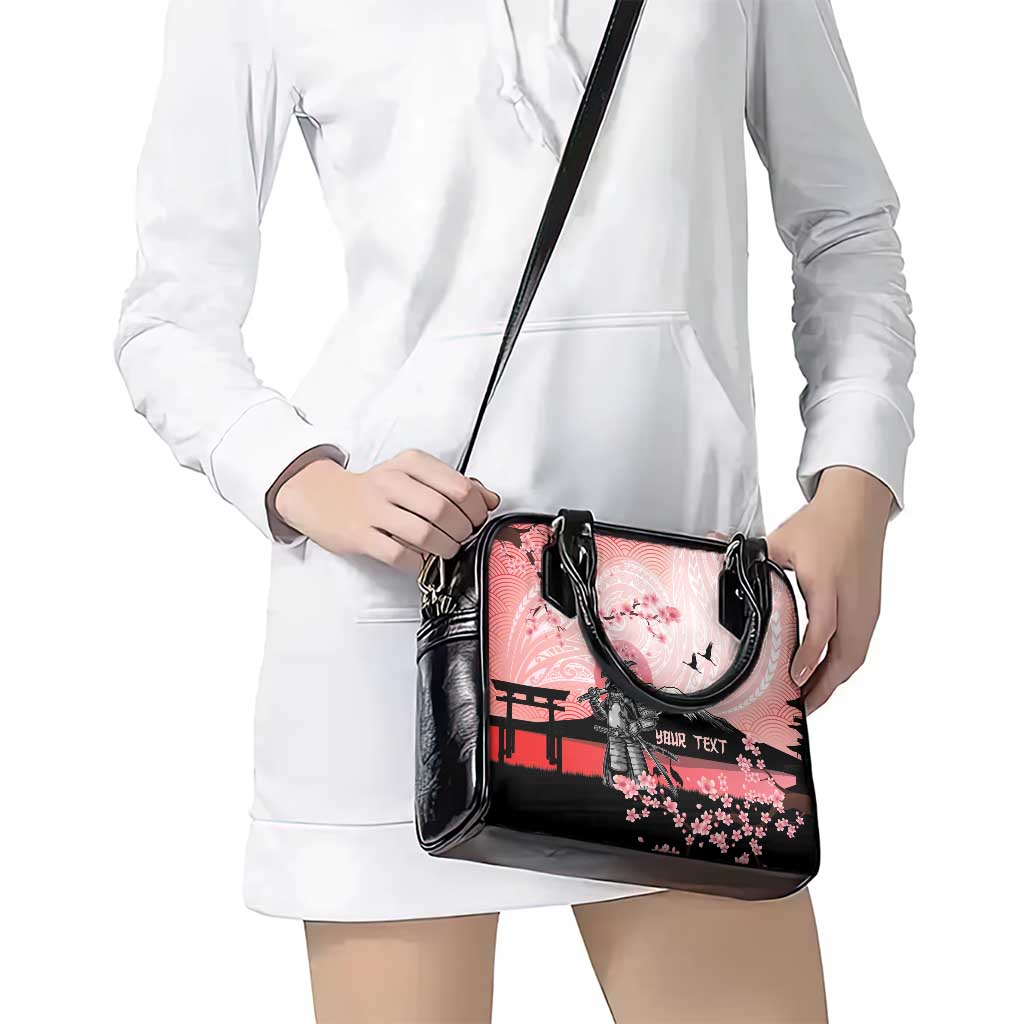 Personalised Japan Samurai Warrior Shoulder Handbag Japanese Cherry Blossom Polynesian Pattern - Polynesian Pride
