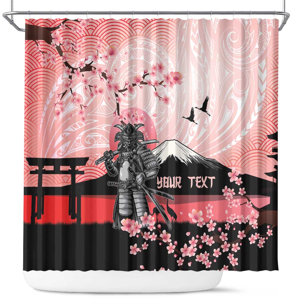 Personalised Japan Samurai Warrior Shower Curtain Japanese Cherry Blossom Polynesian Pattern LT14 Pink - Polynesian Pride