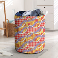 Hawaii Kahili Palaka Motifs Laundry Basket Hawaiian Honohono Pikake Lei
