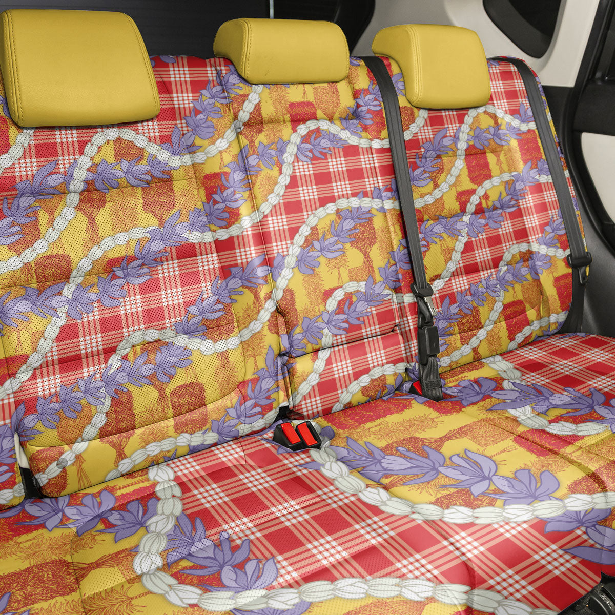 Hawaii Kahili Palaka Motifs Back Car Seat Cover Hawaiian Honohono Pikake Lei