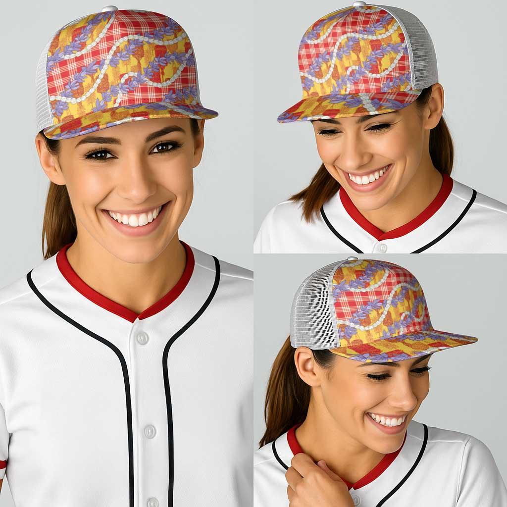 Hawaii Kahili Palaka Motifs Baseball Net Cap Hawaiian Honohono Pikake Lei