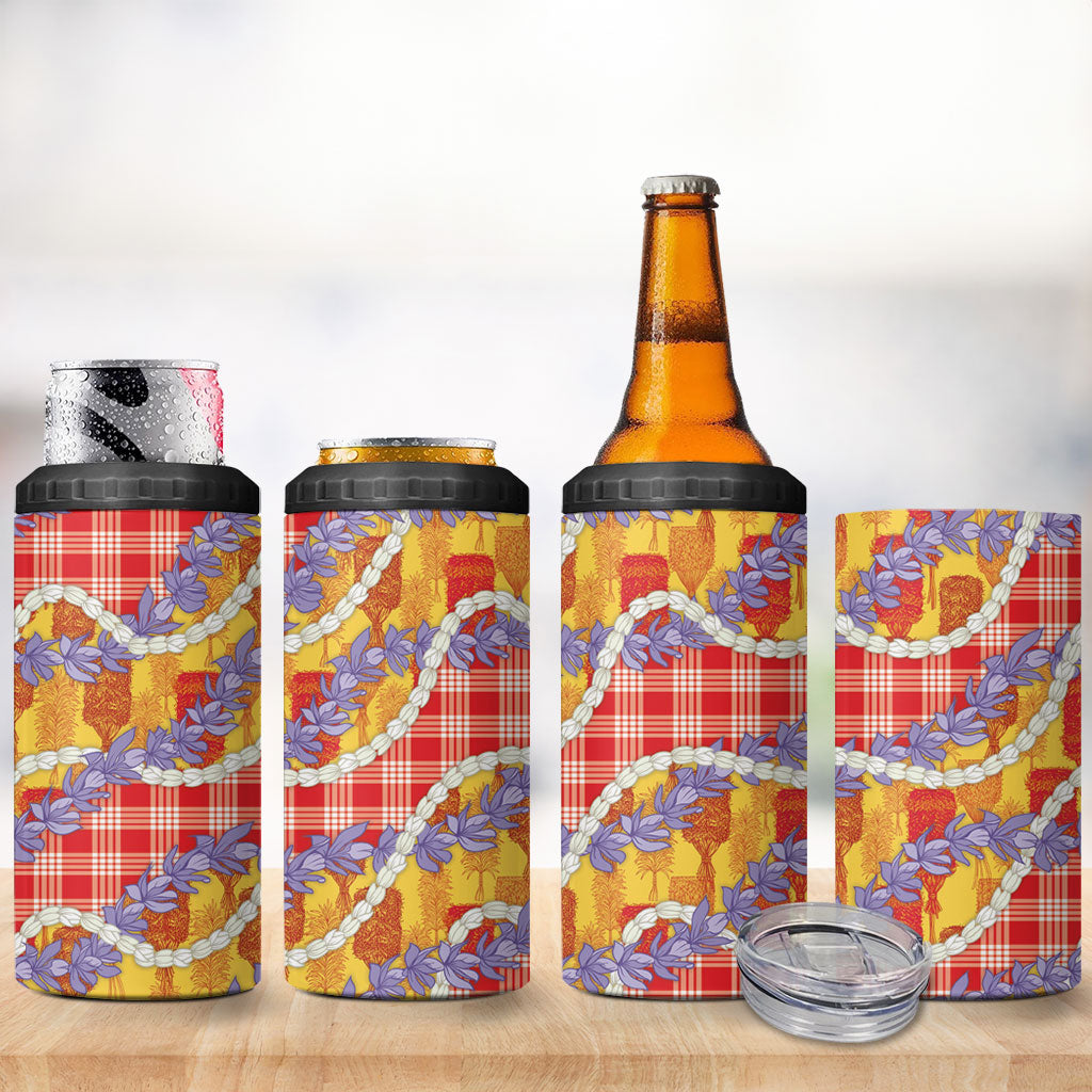 Hawaii Kahili Palaka Motifs 4 in 1 Can Cooler Tumbler Hawaiian Honohono Pikake Lei