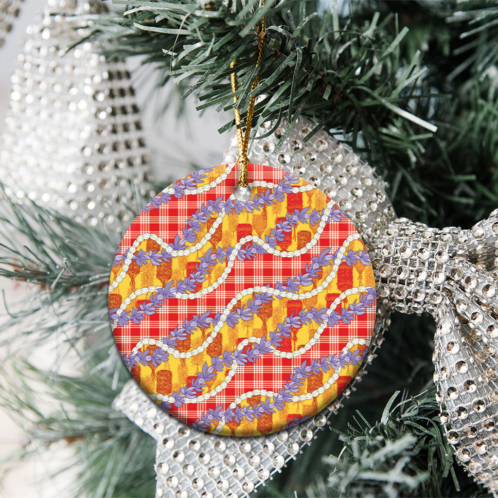 Hawaii Kahili Palaka Motifs Ceramic Ornament Hawaiian Honohono Pikake Lei
