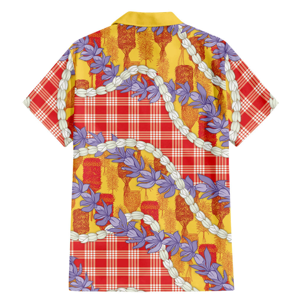 Hawaii Kahili Palaka Motifs Family Matching Off Shoulder Maxi Dress and Hawaiian Shirt Hawaiian Honohono Pikake Lei LT14 - Polynesian Pride