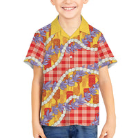 Hawaii Kahili Palaka Motifs Family Matching Off Shoulder Short Dress and Hawaiian Shirt Hawaiian Honohono Pikake Lei LT14 Son's Shirt Red - Polynesian Pride