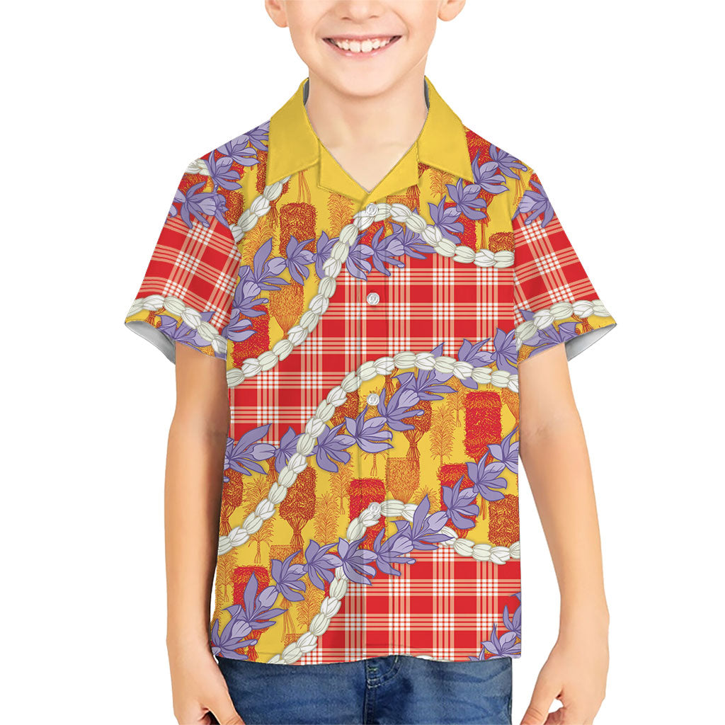 Hawaii Kahili Palaka Motifs Family Matching Short Sleeve Bodycon Dress and Hawaiian Shirt Hawaiian Honohono Pikake Lei LT14 Son's Shirt Red - Polynesian Pride