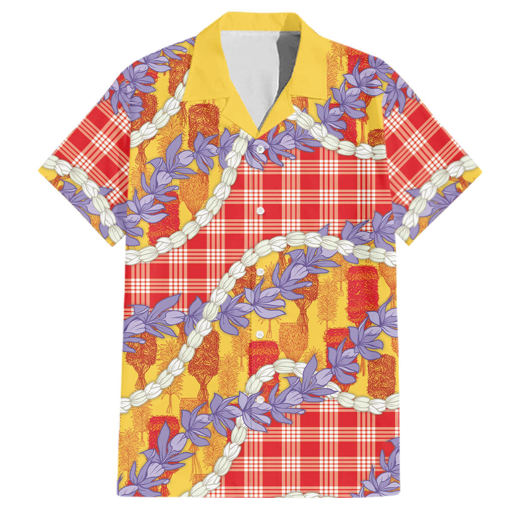 Hawaii Kahili Palaka Motifs Family Matching Tank Maxi Dress and Hawaiian Shirt Hawaiian Honohono Pikake Lei LT14 Dad's Shirt - Short Sleeve Red - Polynesian Pride