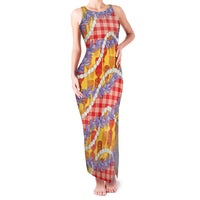 Hawaii Kahili Palaka Motifs Family Matching Tank Maxi Dress and Hawaiian Shirt Hawaiian Honohono Pikake Lei LT14 Mom's Dress Red - Polynesian Pride