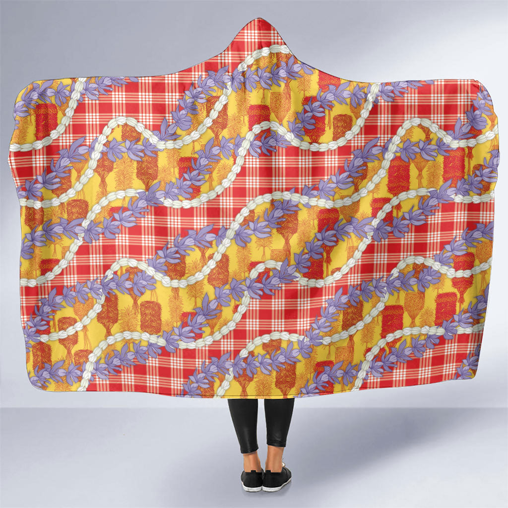Hawaii Kahili Palaka Motifs Hooded Blanket Hawaiian Honohono Pikake Lei