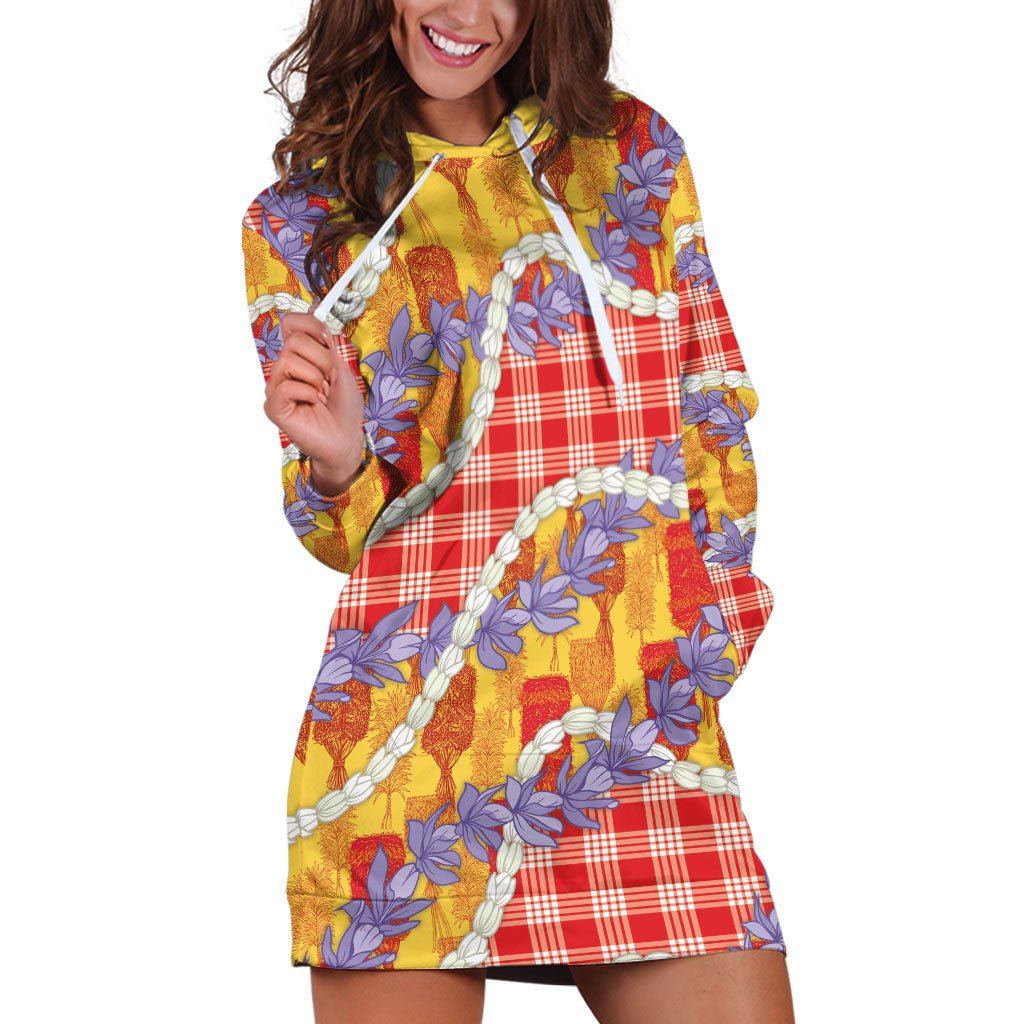 Hawaii Kahili Palaka Motifs Hoodie Dress Hawaiian Honohono Pikake Lei