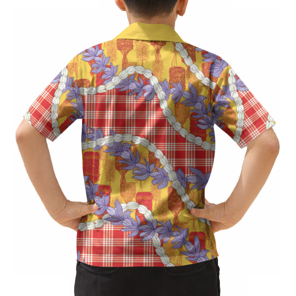 Hawaii Kahili Palaka Motifs Kid Hawaiian Shirt Hawaiian Honohono Pikake Lei LT14 - Polynesian Pride