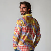 Hawaii Kahili Palaka Motifs Long Sleeve Polo Shirt Hawaiian Honohono Pikake Lei
