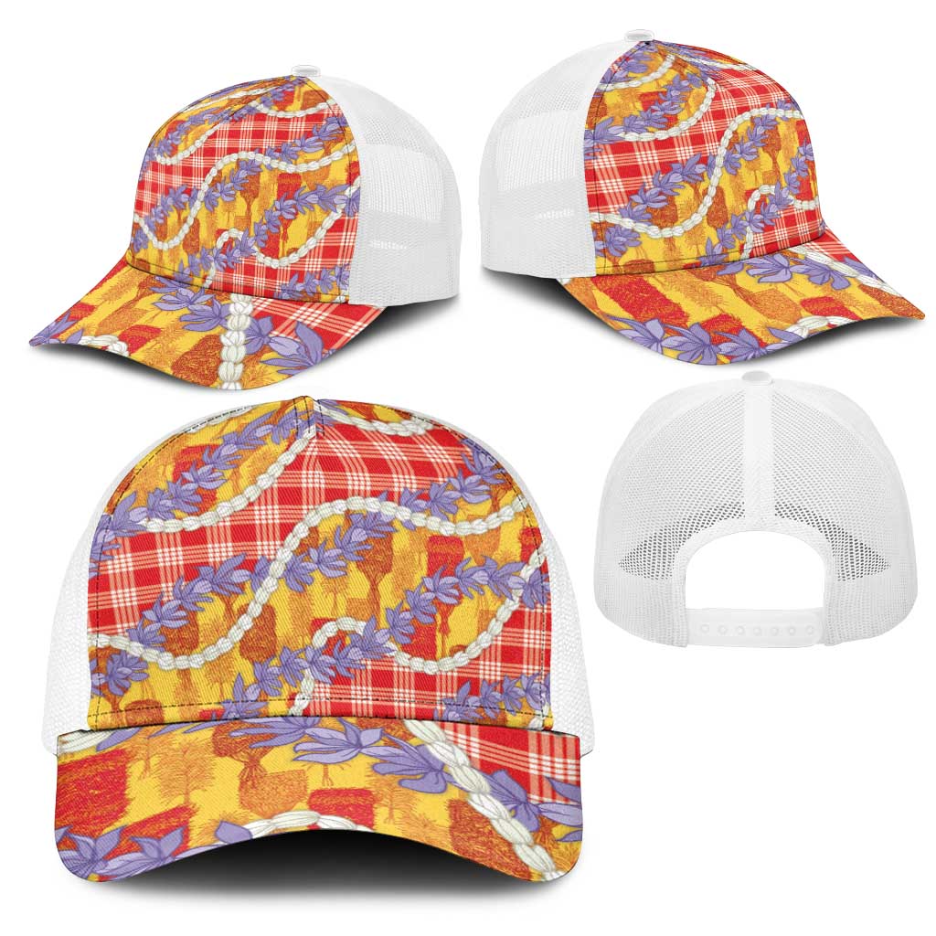 Hawaii Kahili Palaka Motifs Mesh Trucker Cap Hawaiian Honohono Pikake Lei