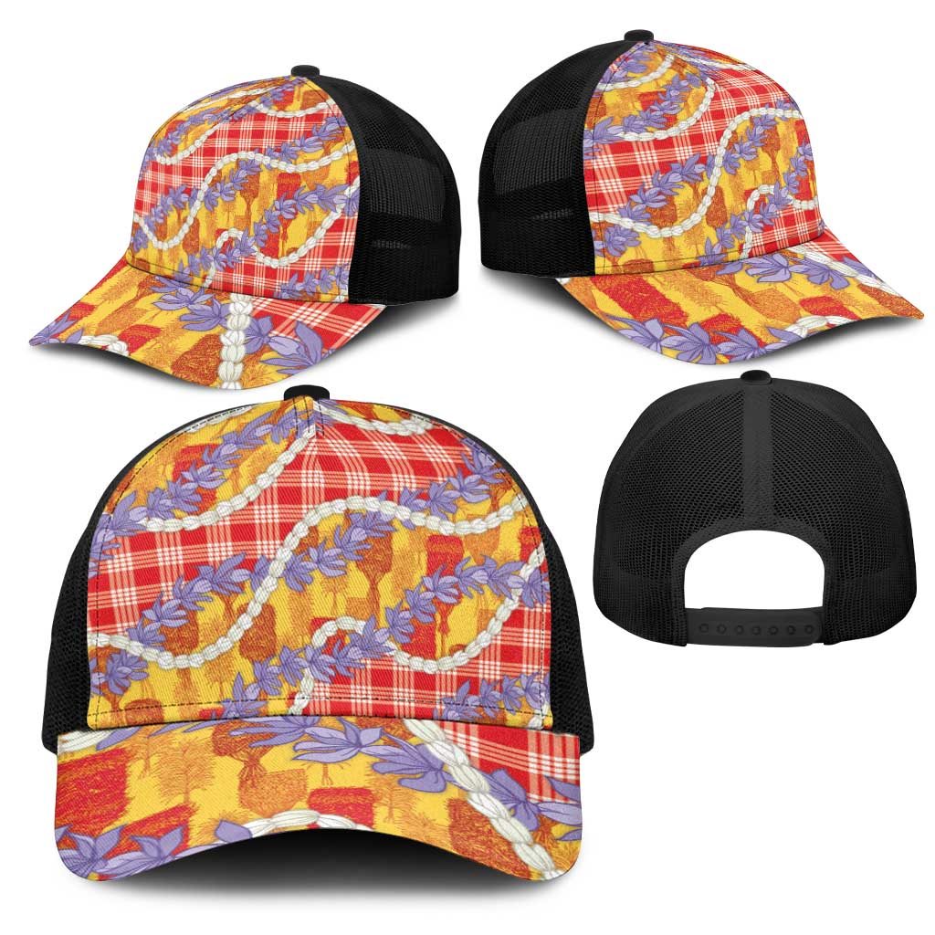 Hawaii Kahili Palaka Motifs Mesh Trucker Cap Hawaiian Honohono Pikake Lei