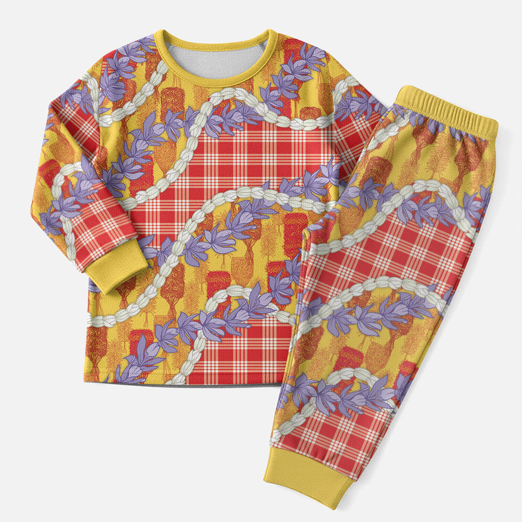 Hawaii Kahili Palaka Motifs Christmas Pajama Set Hawaiian Honohono Pikake Lei