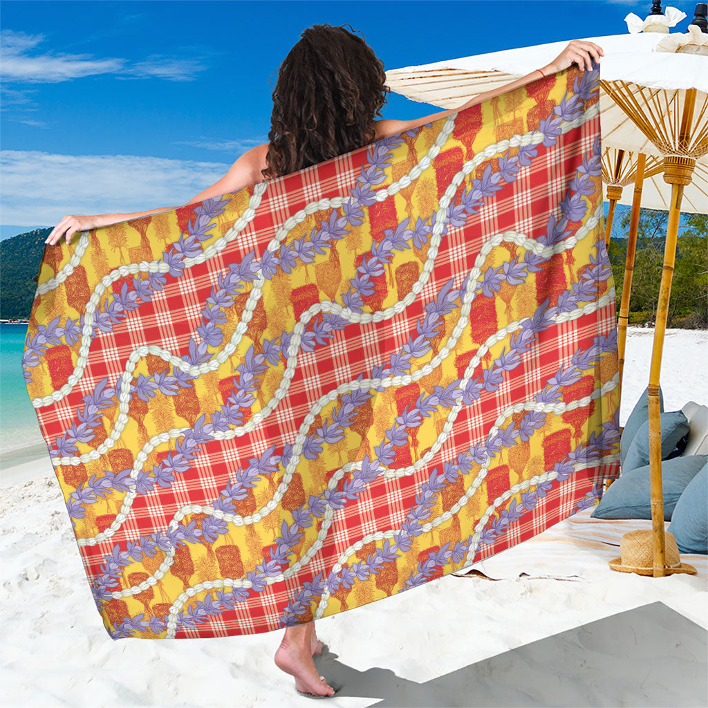 Hawaii Kahili Palaka Motifs Sarong Hawaiian Honohono Pikake Lei LT14 One Size 44 x 66 inches Red - Polynesian Pride