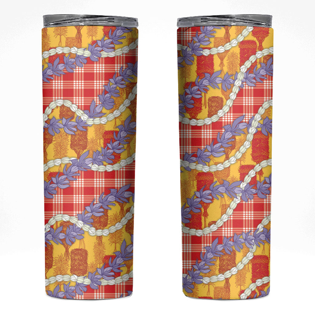 Hawaii Kahili Palaka Motifs Skinny Tumbler Hawaiian Honohono Pikake Lei