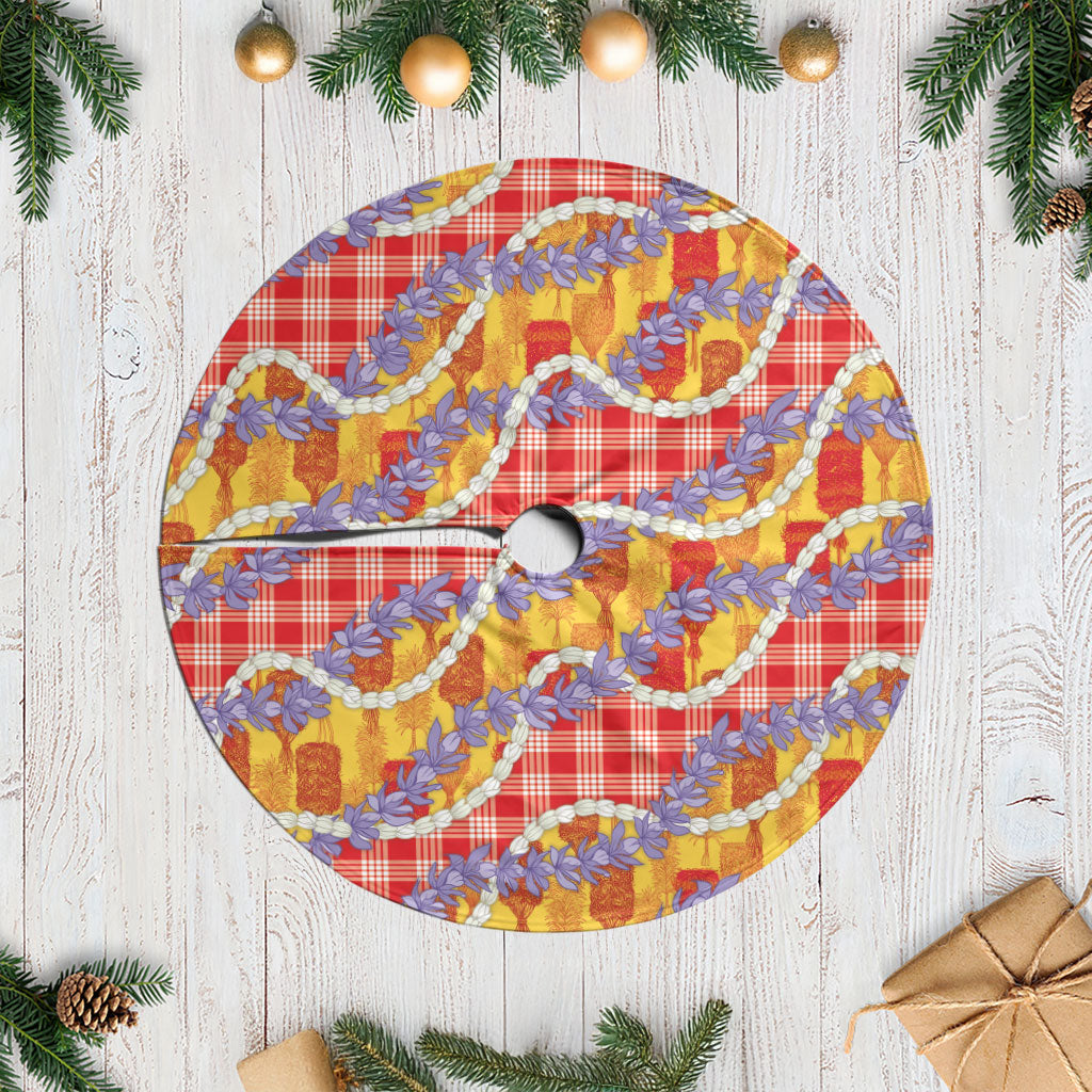 Hawaii Kahili Palaka Motifs Tree Skirt Hawaiian Honohono Pikake Lei