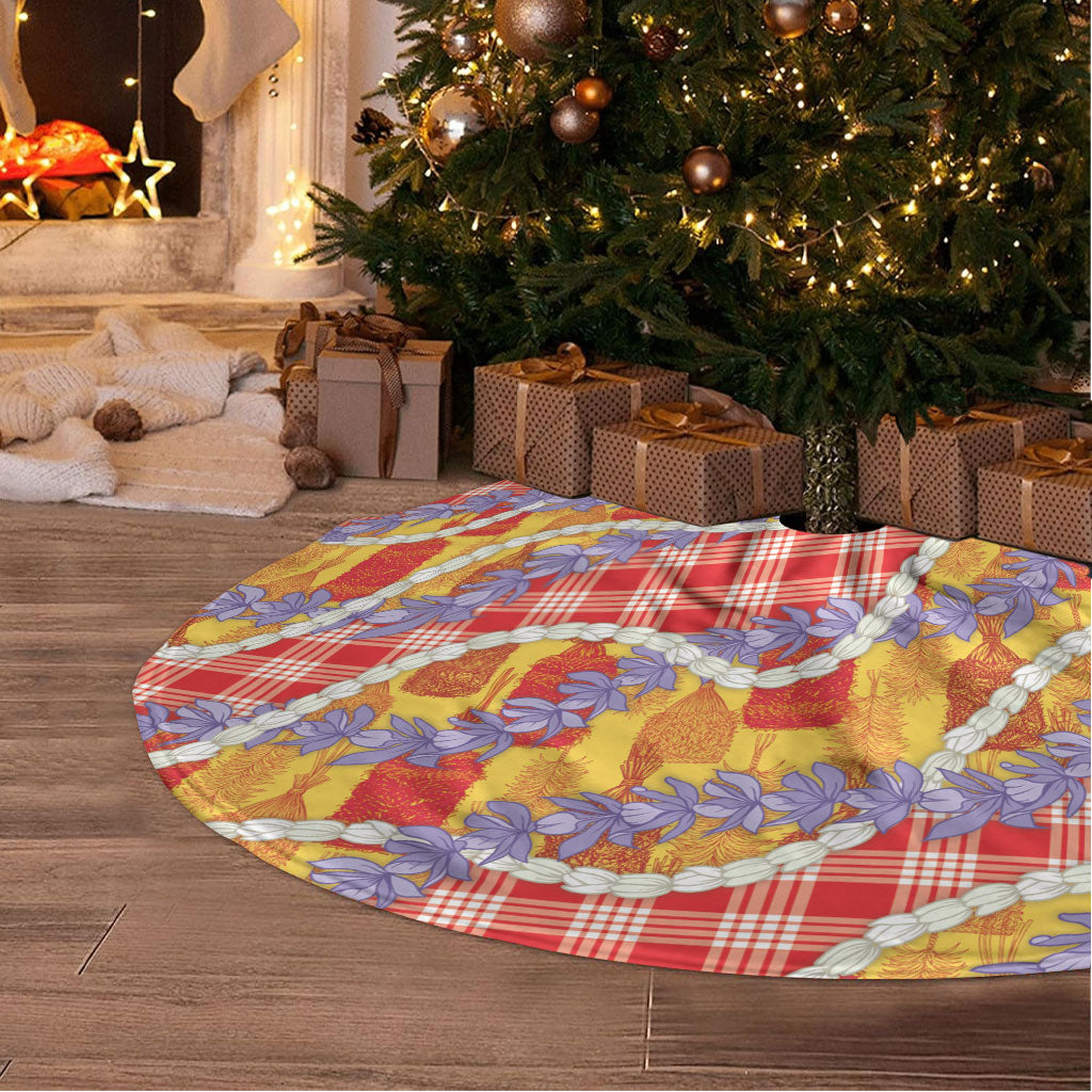 Hawaii Kahili Palaka Motifs Tree Skirt Hawaiian Honohono Pikake Lei